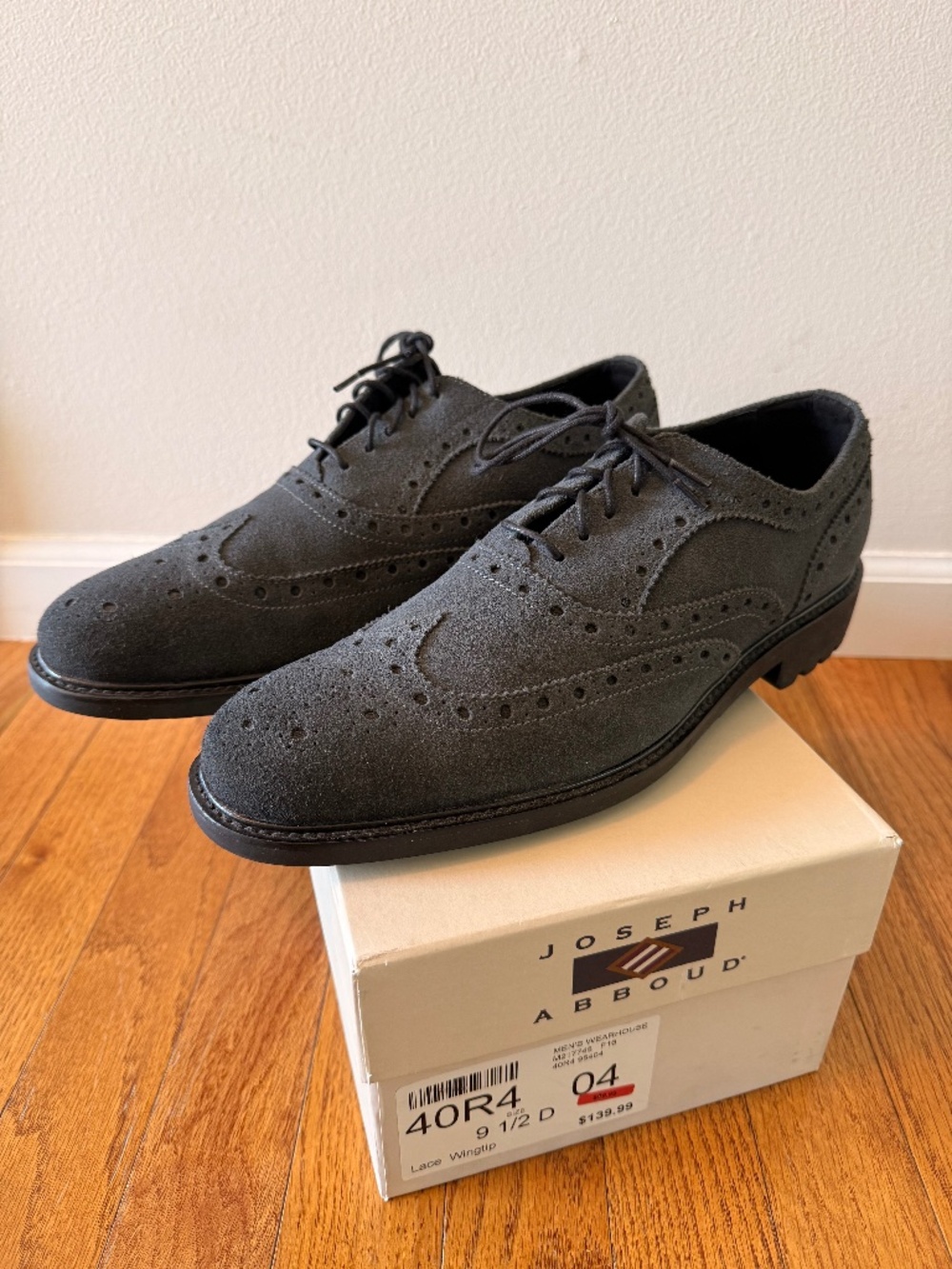 Joseph Abboud Men’s Black Suede Wingtip Brogue Shoes Size 9.5 D